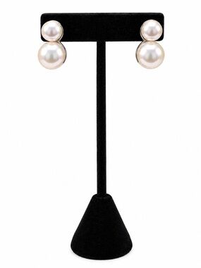 Double Faux Pearl Jacket Earrings Silver Tone Bridal Statement